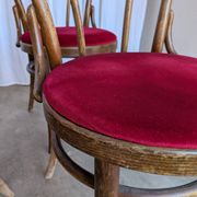 Set of 8 Vintage Bentwood Bistro Chairs: Red Upholstery