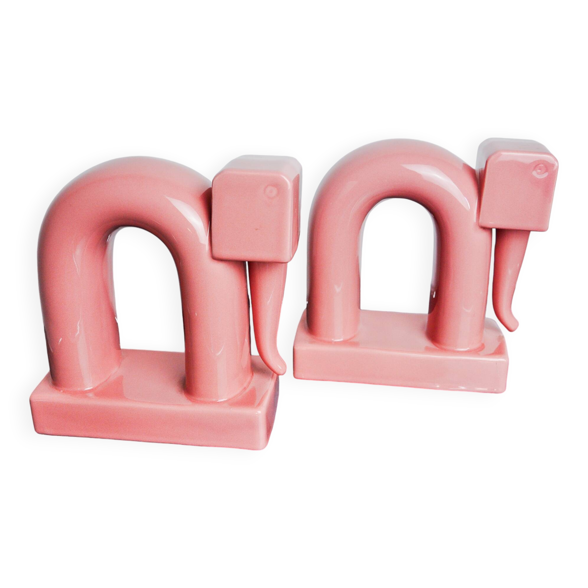 Pair of pink elephants by Guadalupe Coronado, Bookends, ceramic, Spain, 1980