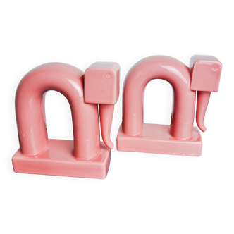 Pair of pink elephants by Guadalupe Coronado, Bookends, ceramic, Spain, 1980