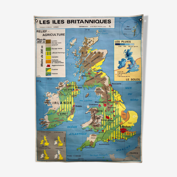 Affiche carte scolaire vintage Îles Britanniques