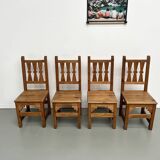 Set of 4 pine chairs, 1970s
