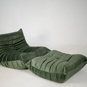 Togo set of armchair and pouf in moss velvet