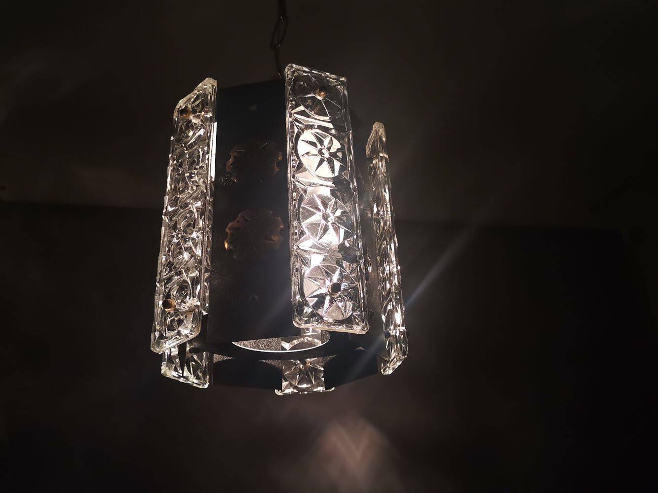 Portuguese Brutalist black cast iron hanging lamp