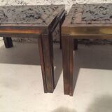 Paire de tables basses en laiton et mirroir noir des années 70