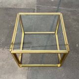Cube side tables in brass and glass in the French Hollywood Regency style by Maison Charles, 1970s, set of 2.