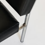 Pair of vintage low armchairs in chrome metal and skaï, Spain 1970