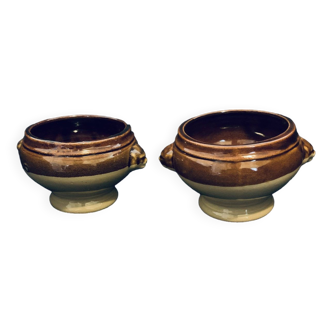 Set of 2 soup bowls 1970 terracotta bear head vintage individual tureen