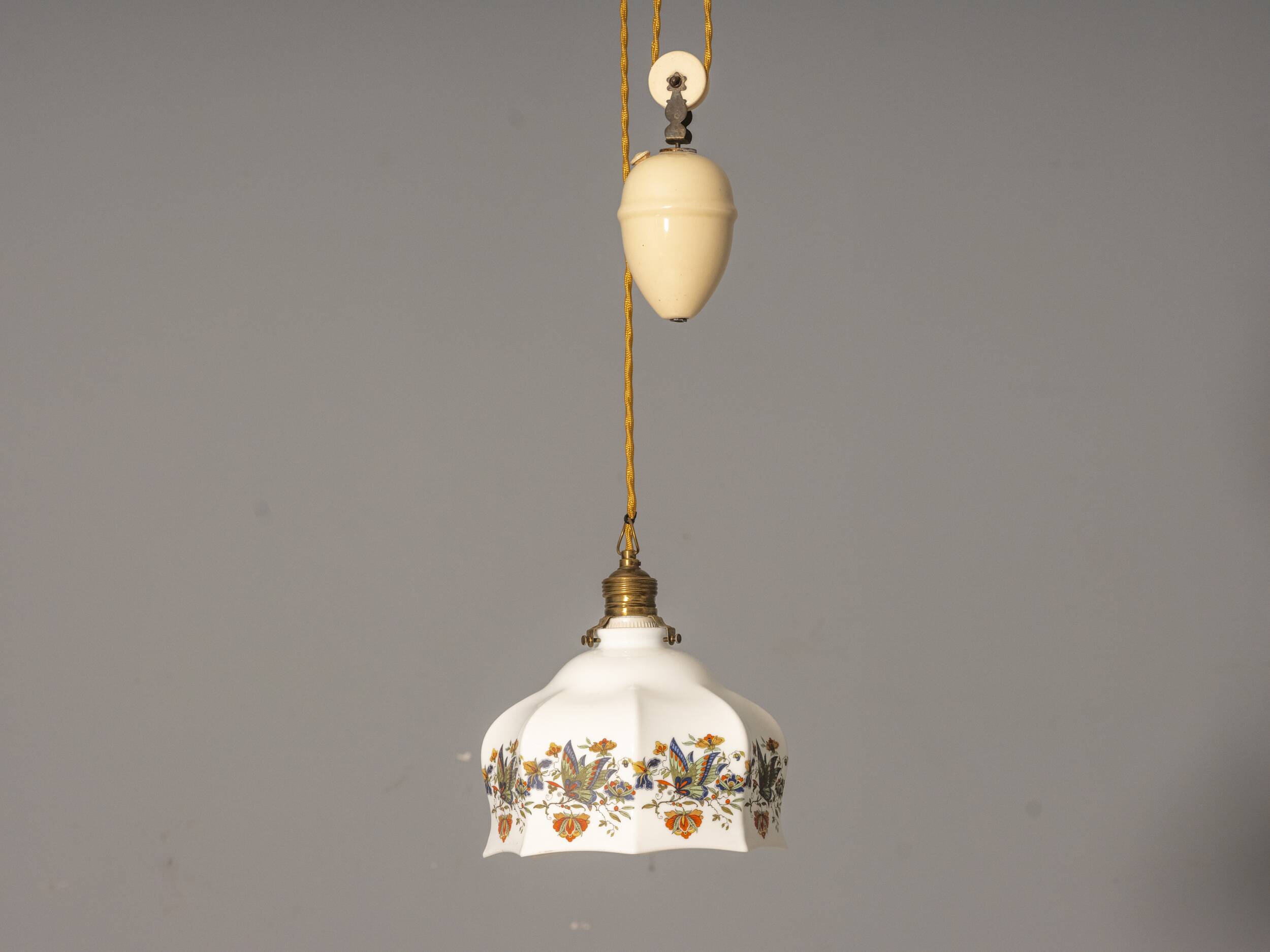 Hanging glass lampshade, vintage (hand-painted)