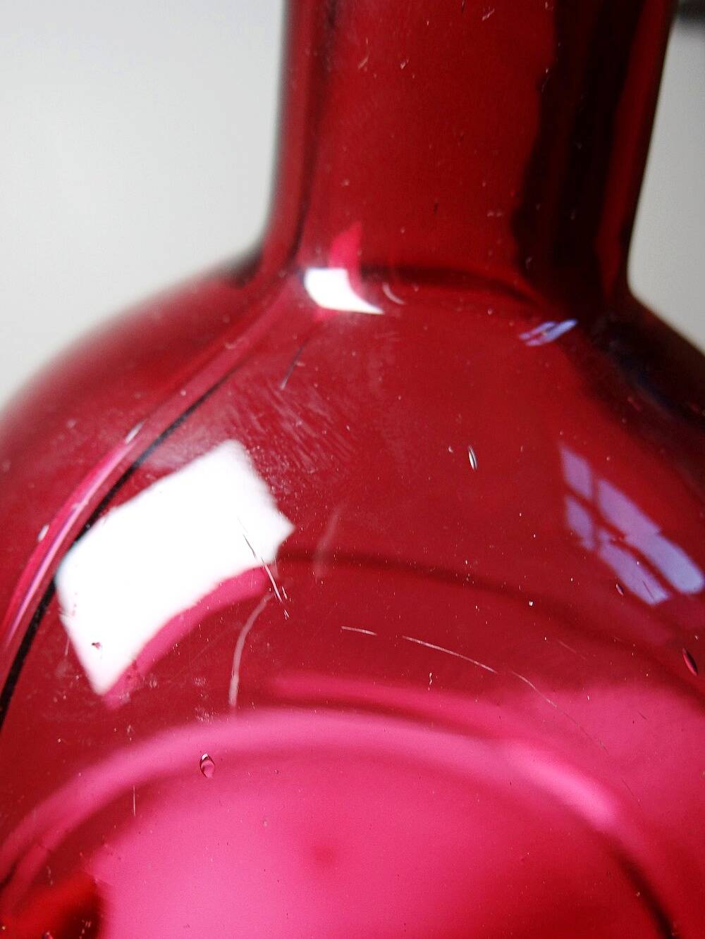 Small carafe, glass/crystal, antique ruby glass, engraved, 19th-20th century.