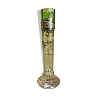 Vase soliflore moser Karlsbad Glasfabrik émaillé vert dégradé, décor floral