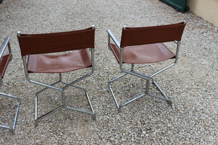 Lot de fauteuils avec accoudoirs en cuir et metal