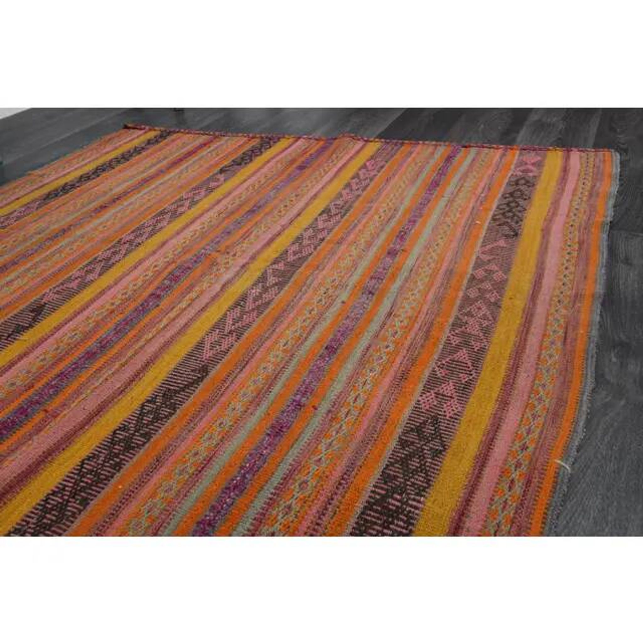 Vintage Turkish Hand-Knotted Wool Cotton Orange Kilim Area Rug 151x153