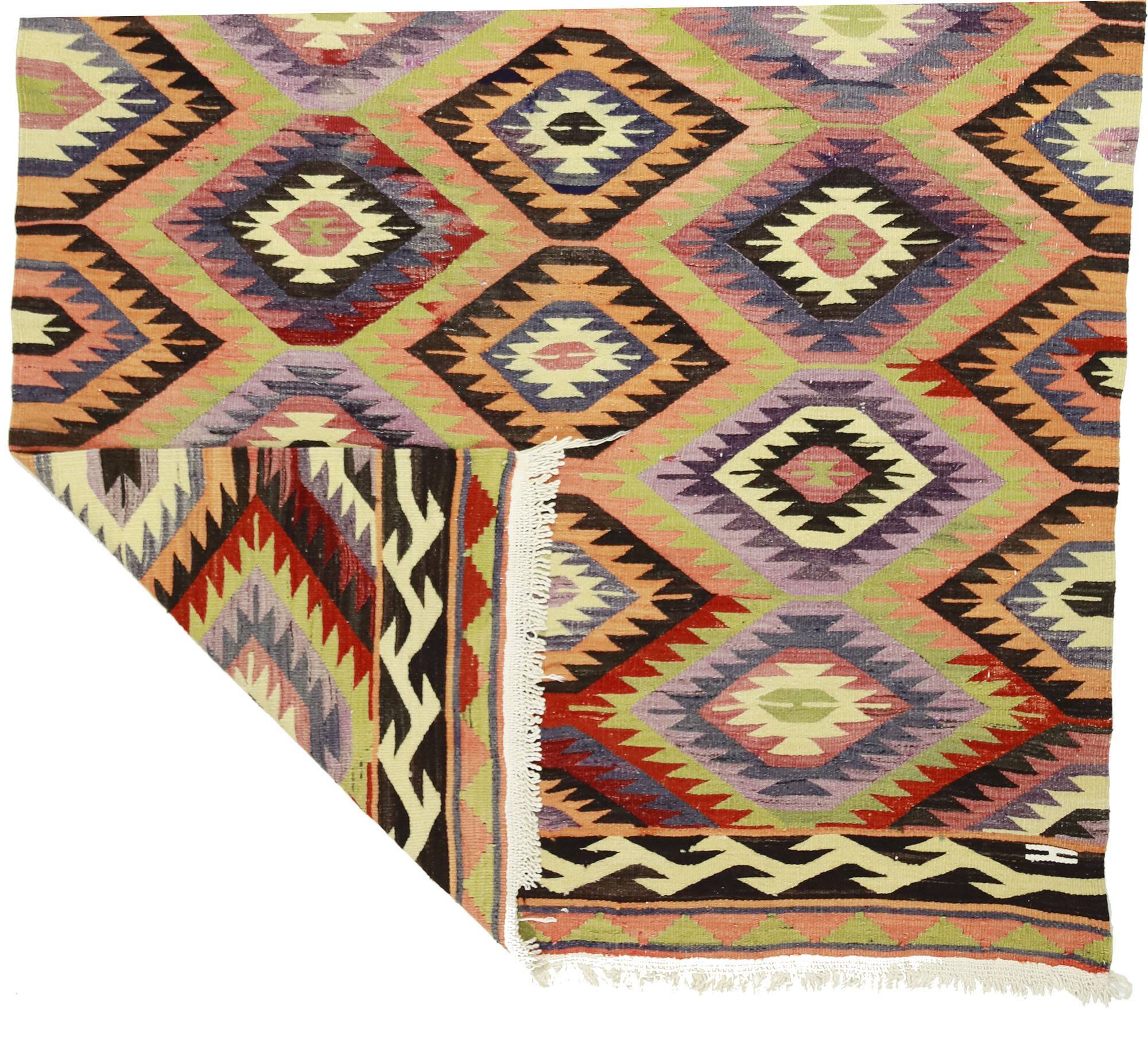 Turkish Kilim Yuruk Vintage 206x315 cm Geometric Orange and Red