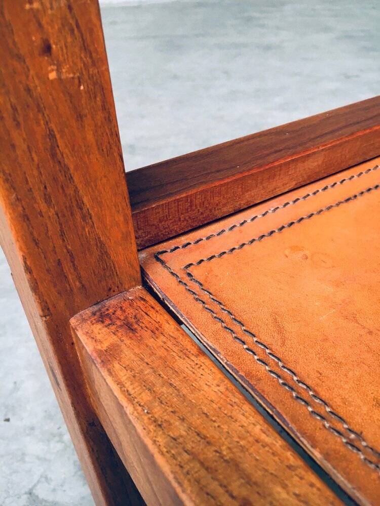 Elm and Cognac Leather Dining Room Chairs Set in the style of Pierre Chapo, Italy, 1960s, Set of 4