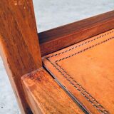 Elm and Cognac Leather Dining Room Chairs Set in the style of Pierre Chapo, Italy, 1960s, Set of 4