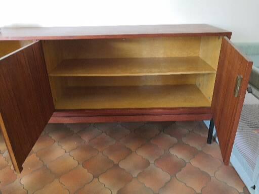 Vintage teak row with metal legs