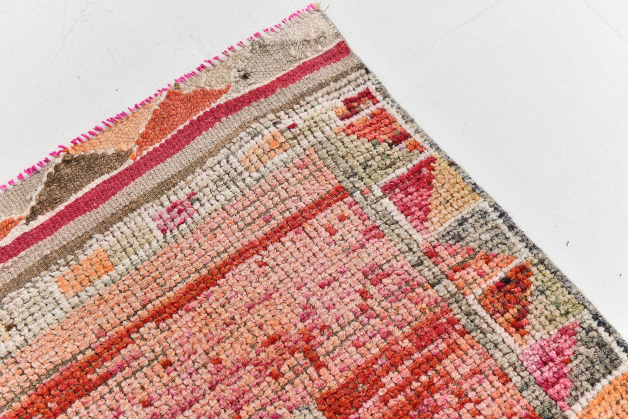 Tapis de couloir vintage à motif étoilé rouge et rose, 98 x 285 cm