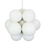 Kaiser Sputnik chandelier, molecular shape, 12 opal glasses, Germany, 1970s