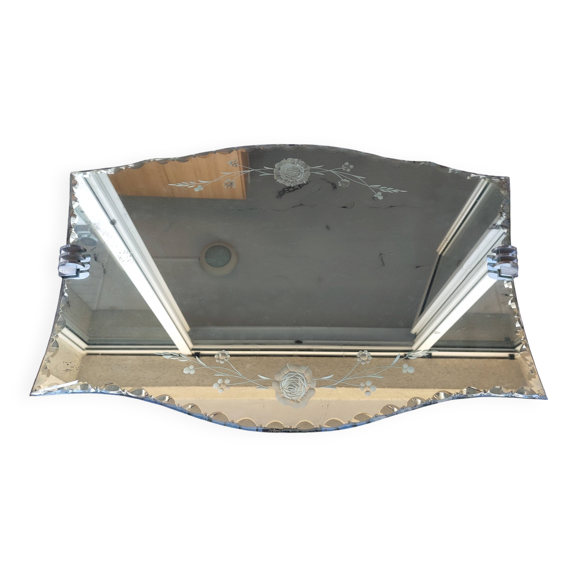 Antique engraved bevelled mirror - Art Deco