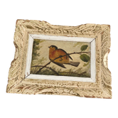 Vintage frame bird painting on a branch