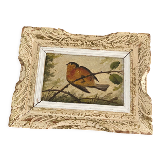 Vintage frame bird painting on a branch