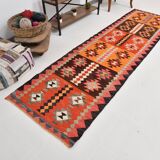 3x11 Orange Tribal Kilim Runner Rug 93x330Cm