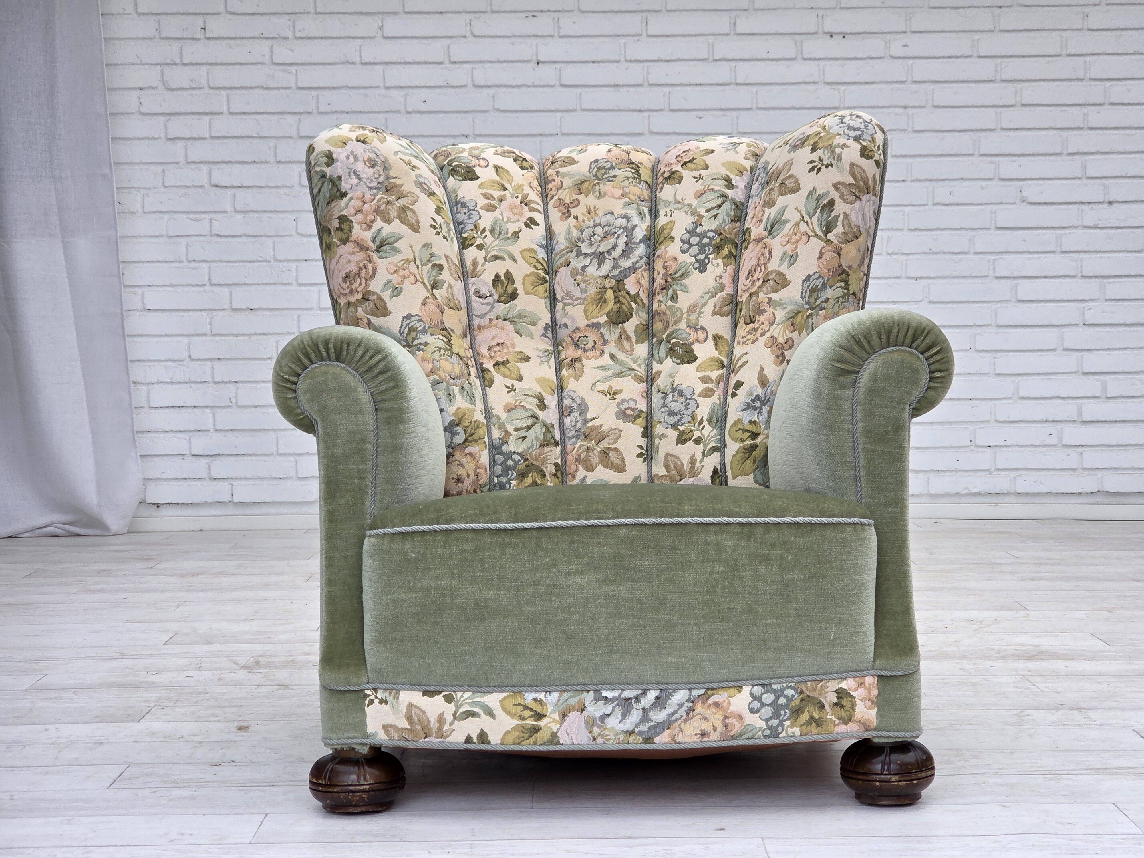 1970s, Danish relax armchair, green furniture velour, original condition.