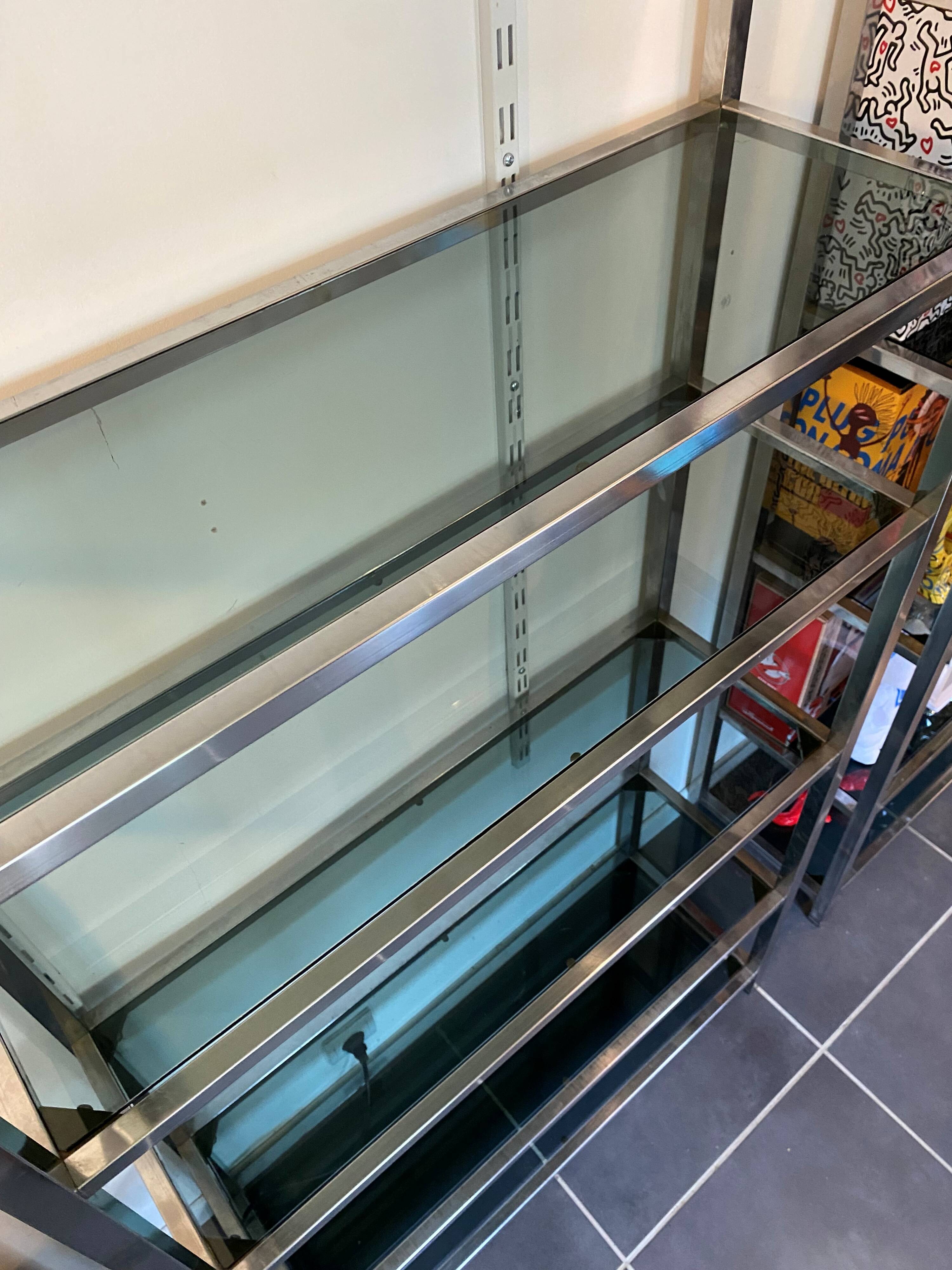 Library n2 display shelf modular wall unit glass and chrome vintage 70s