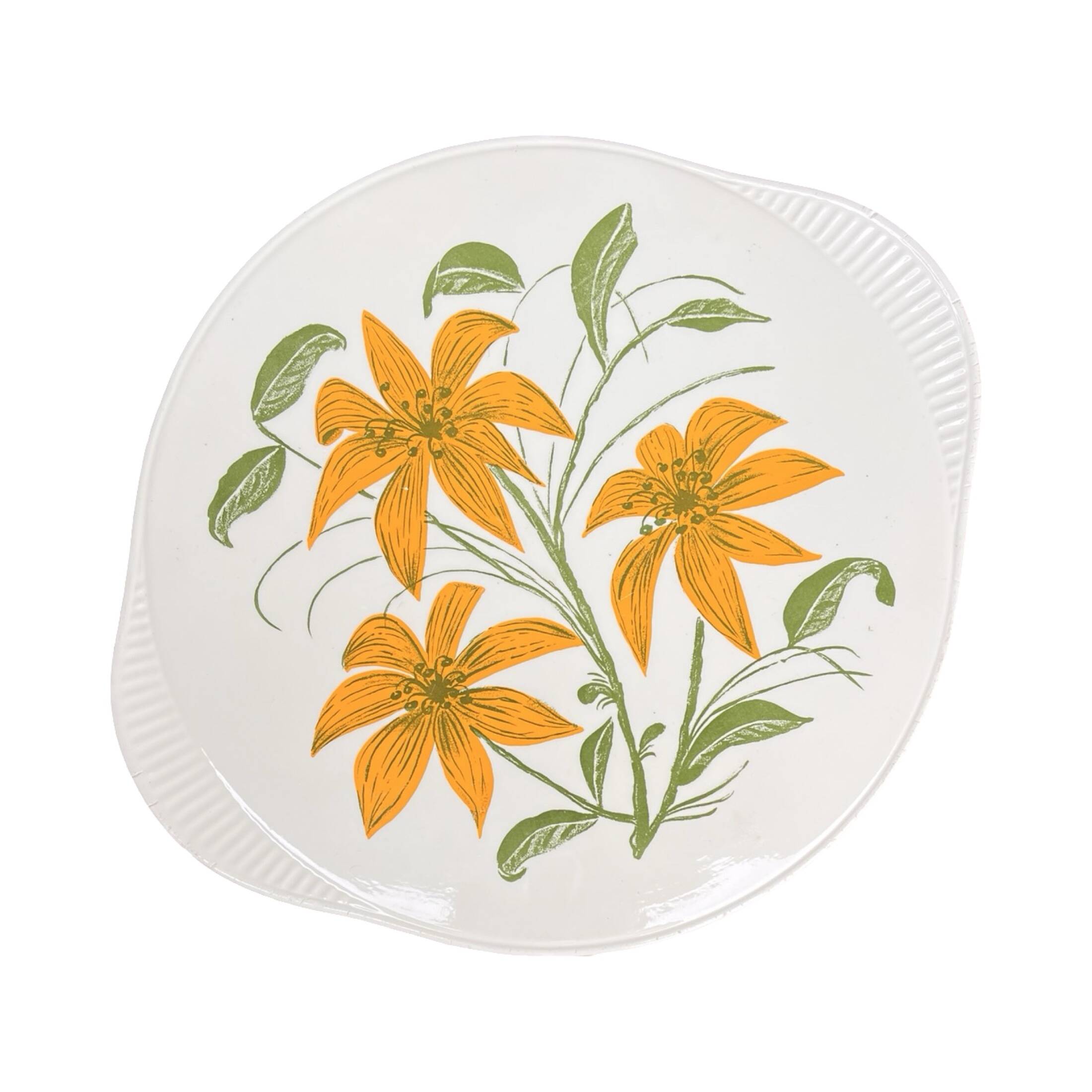 Plat à motifs floraux Edelkeramik Grünstadt, Allemagne des années 1960, style Mid-Century Modern