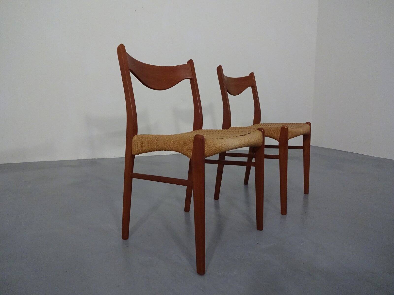 Set of Teak and Paper Cord Dining Chairs by Ejner Larsen for Glyngøre Stolefabrik, 1960s