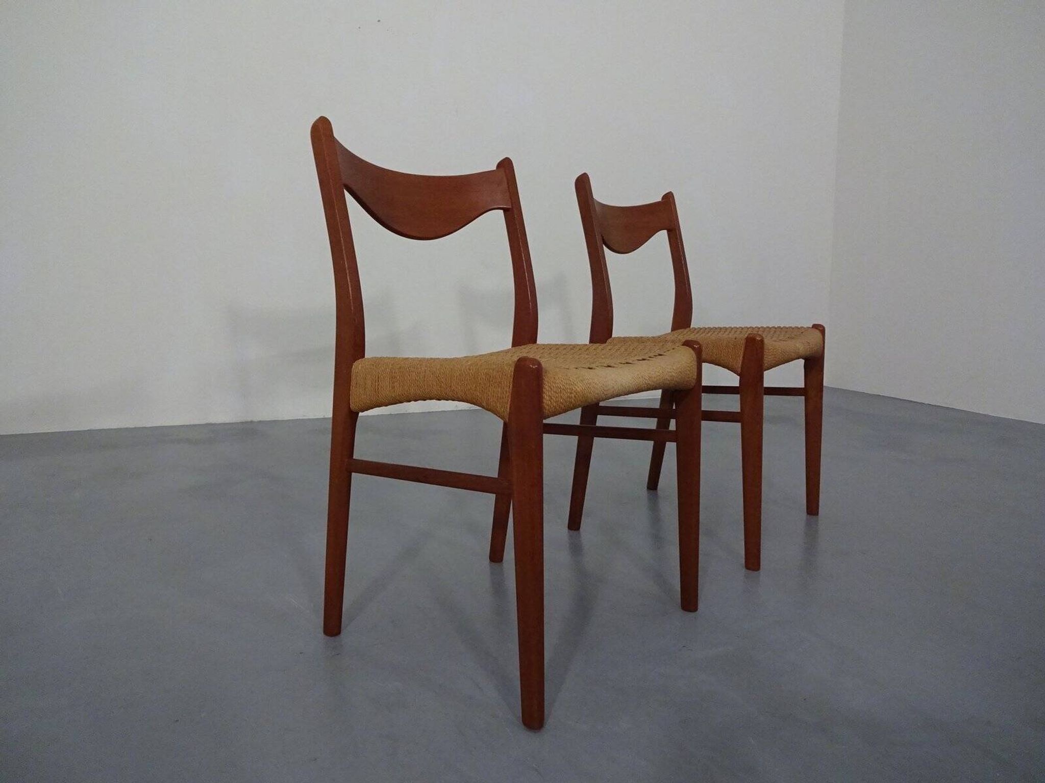 Set of Teak and Paper Cord Dining Chairs by Ejner Larsen for Glyngøre Stolefabrik, 1960s