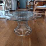 vintage 70s round designer coffee table with wire base