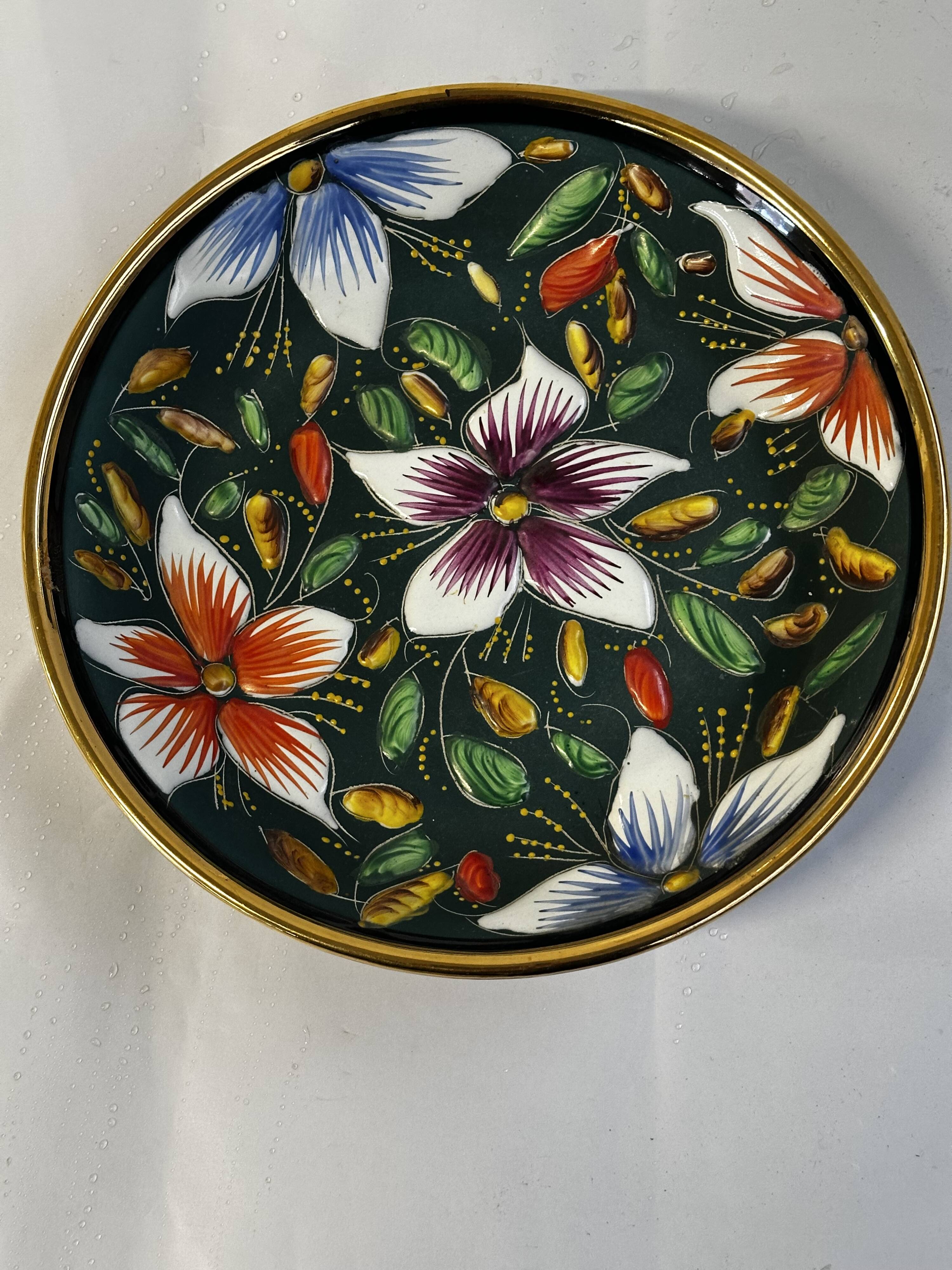 Ceramic and enamel dish with floral decoration by Hubert Béquet