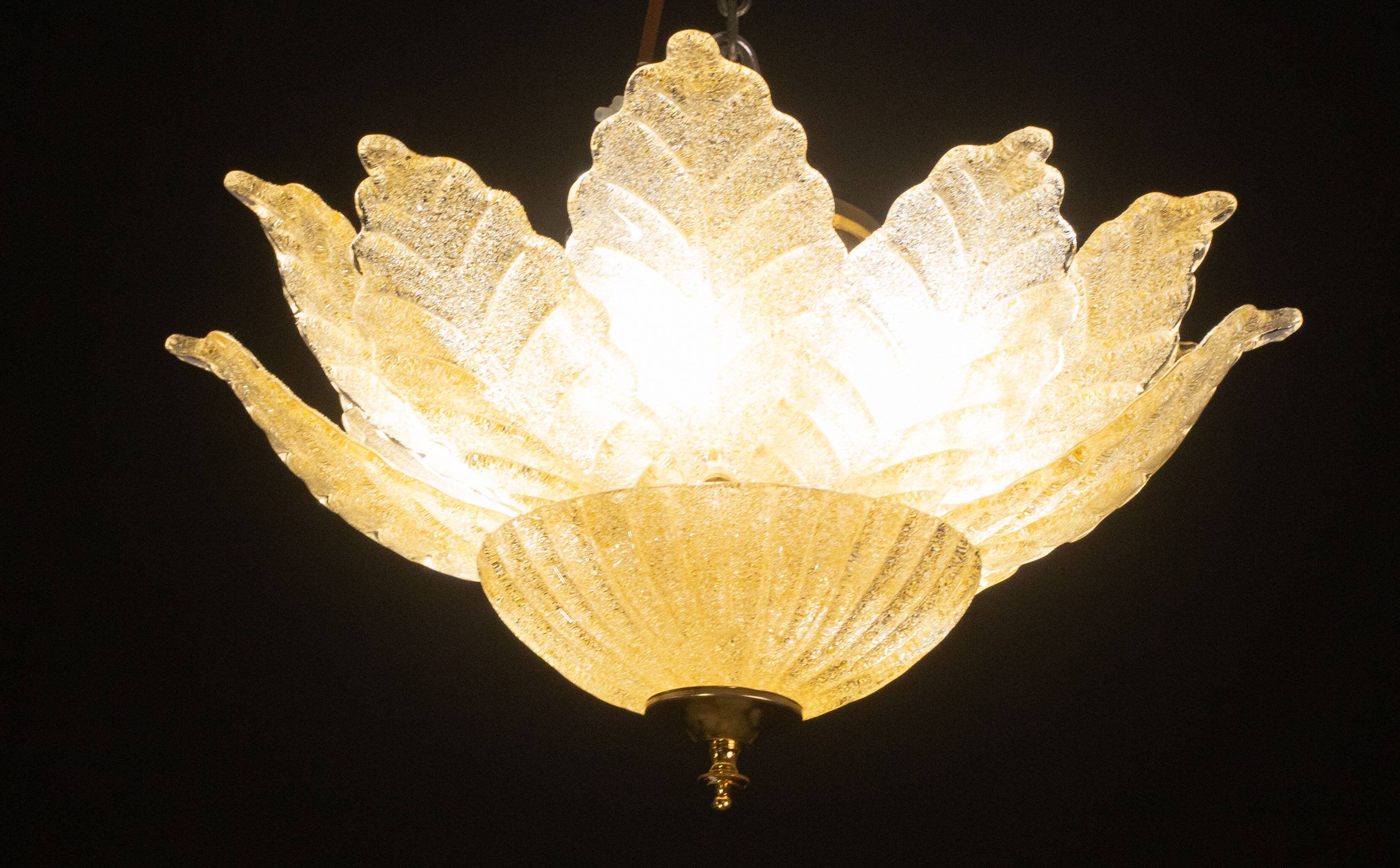 Set of 2 Rome, Murano Glass Gold\Orange Ceiling Light or Flush Mount, 1970s