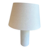 Abelia table lamp, white marble effect base, fabric shade.