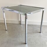 Table d’appoint vintage chromée avec plateau en verre fumé