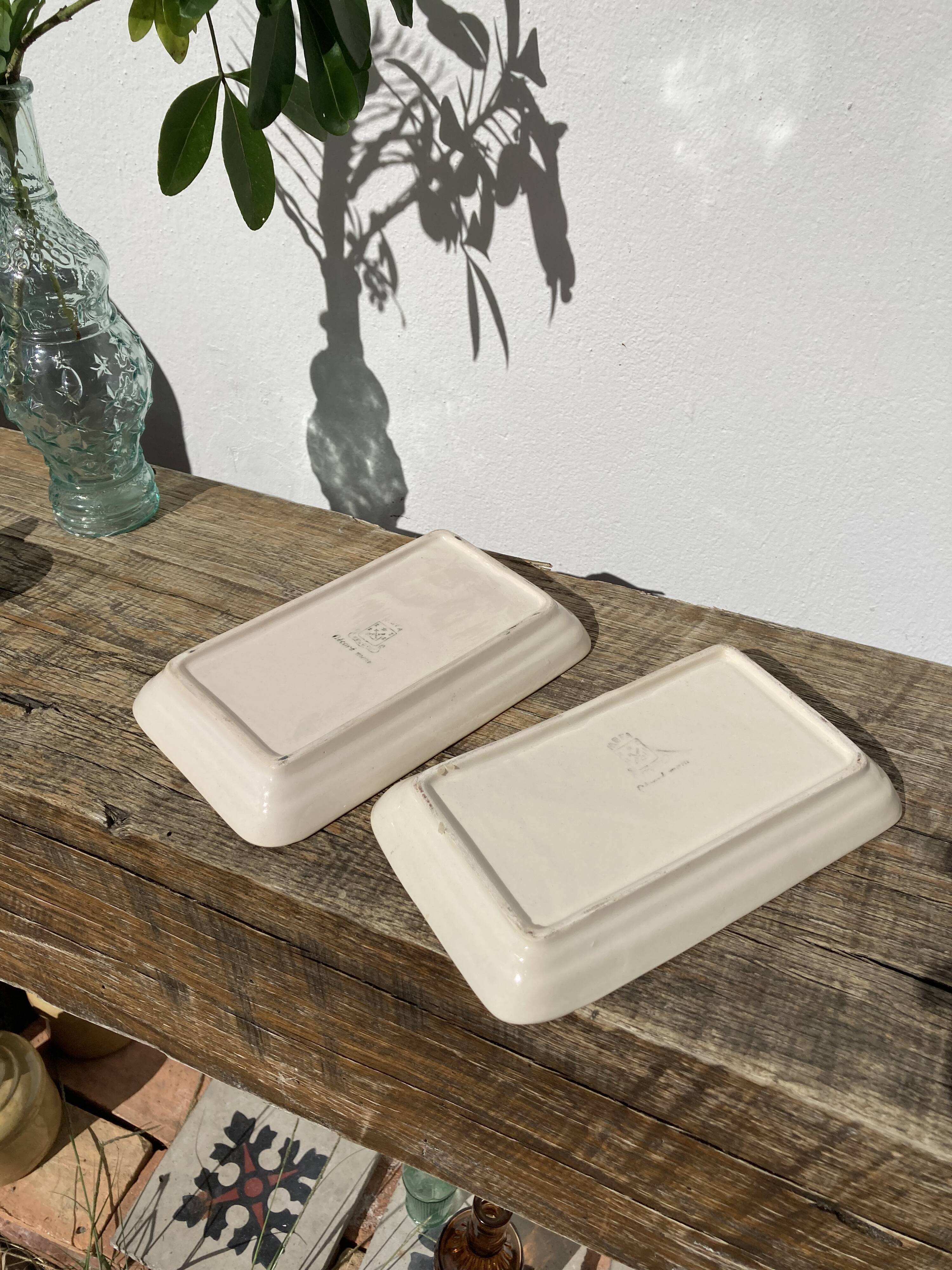 Duo of vintage fruit and vegetable cups stamped in vintage glazed ceramic