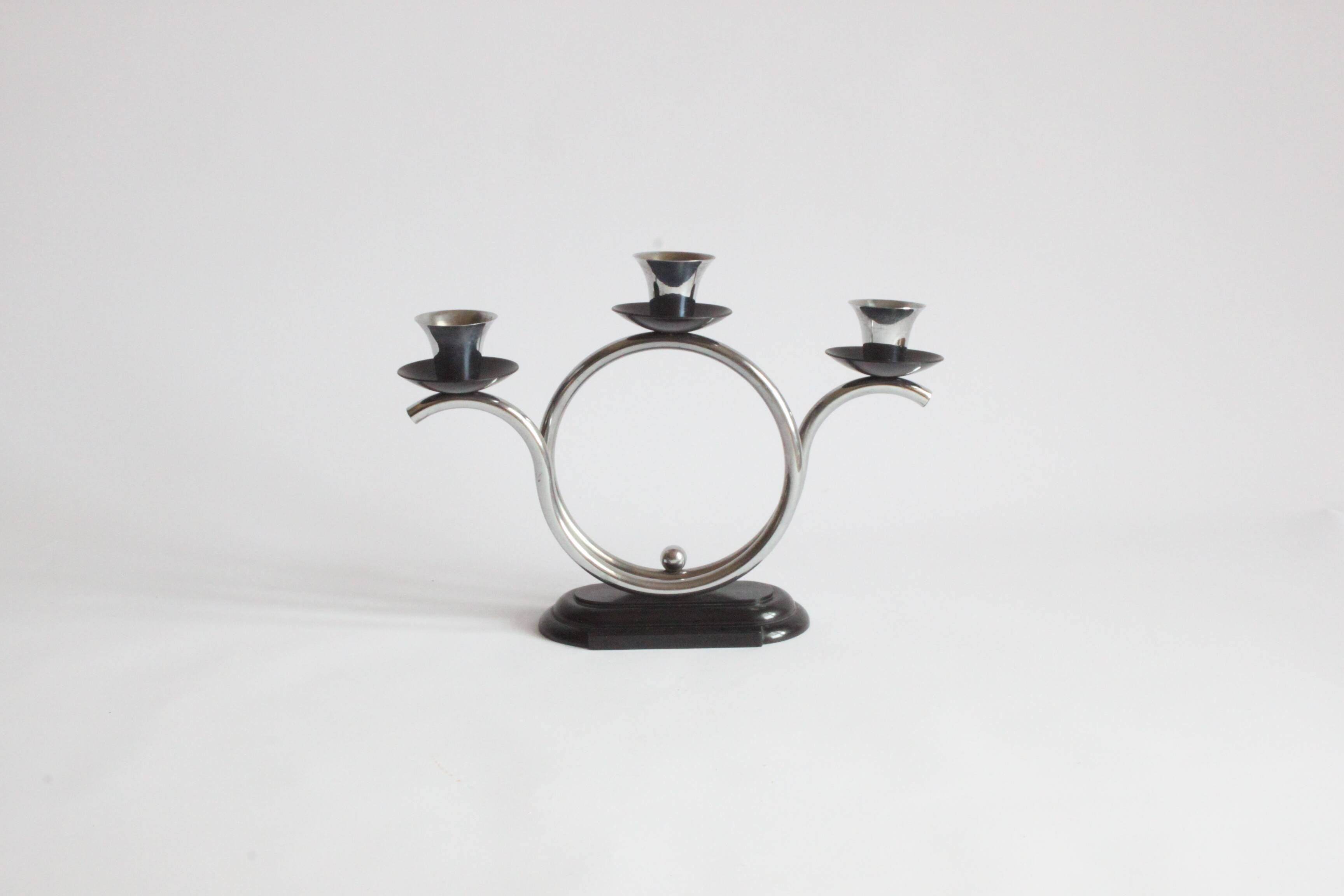 Art Deco Tubular Steel And Bakelite Candelabra, Netherlands 1930s