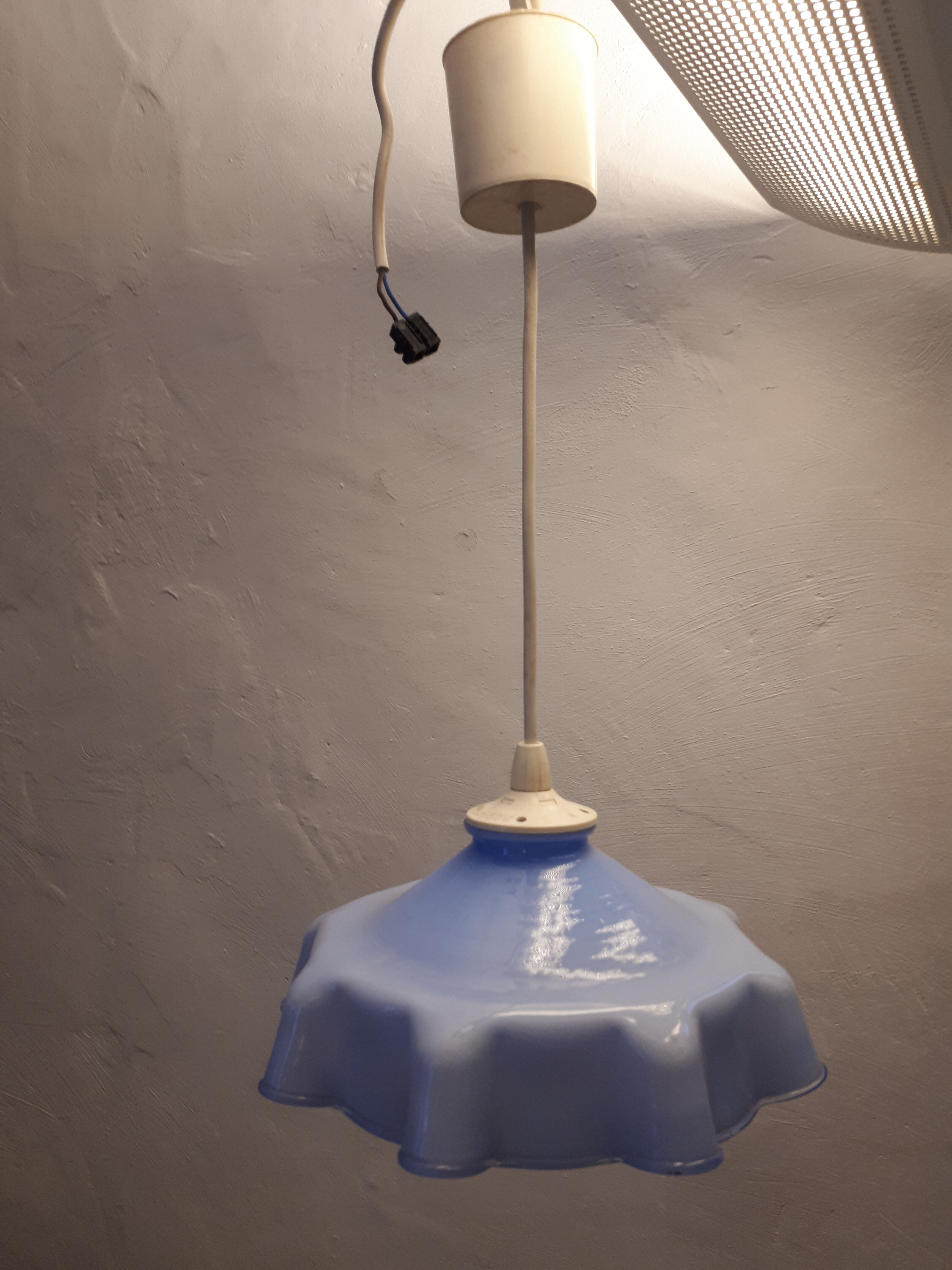 Hanging lamp blue opaline glass draped vintage 1950/1960