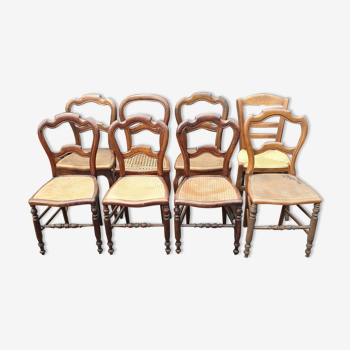 Lot of 8 old wooden chairs