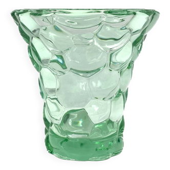 Pierre D'Avesn, Water green "Honeycomb" crystal vase, France 1930