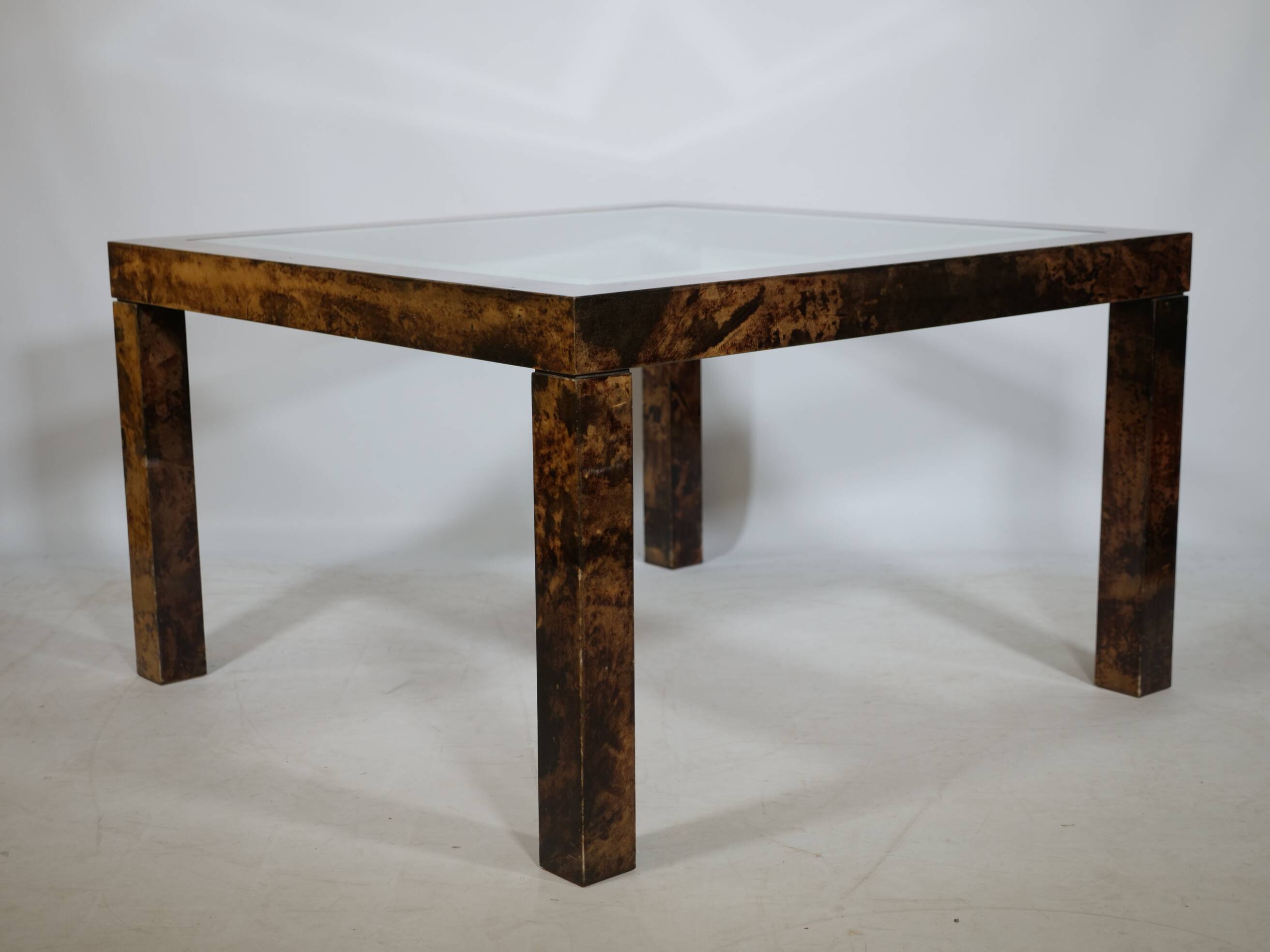 Aldo Tura Design Coffee Table, made of Glass, Goatskin Leather, and Parchment – Side Table 1978