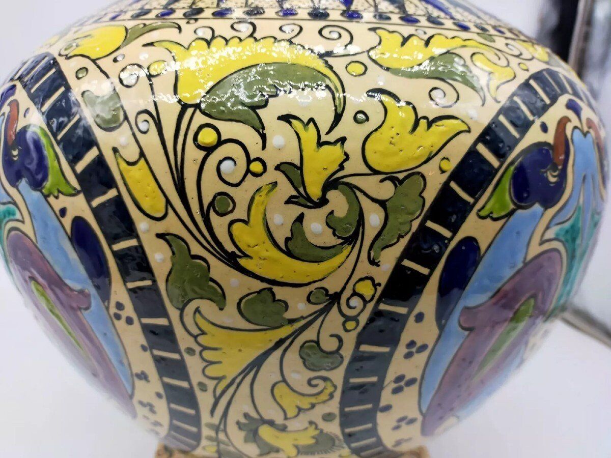 Vase En Majolique Art Nouveau