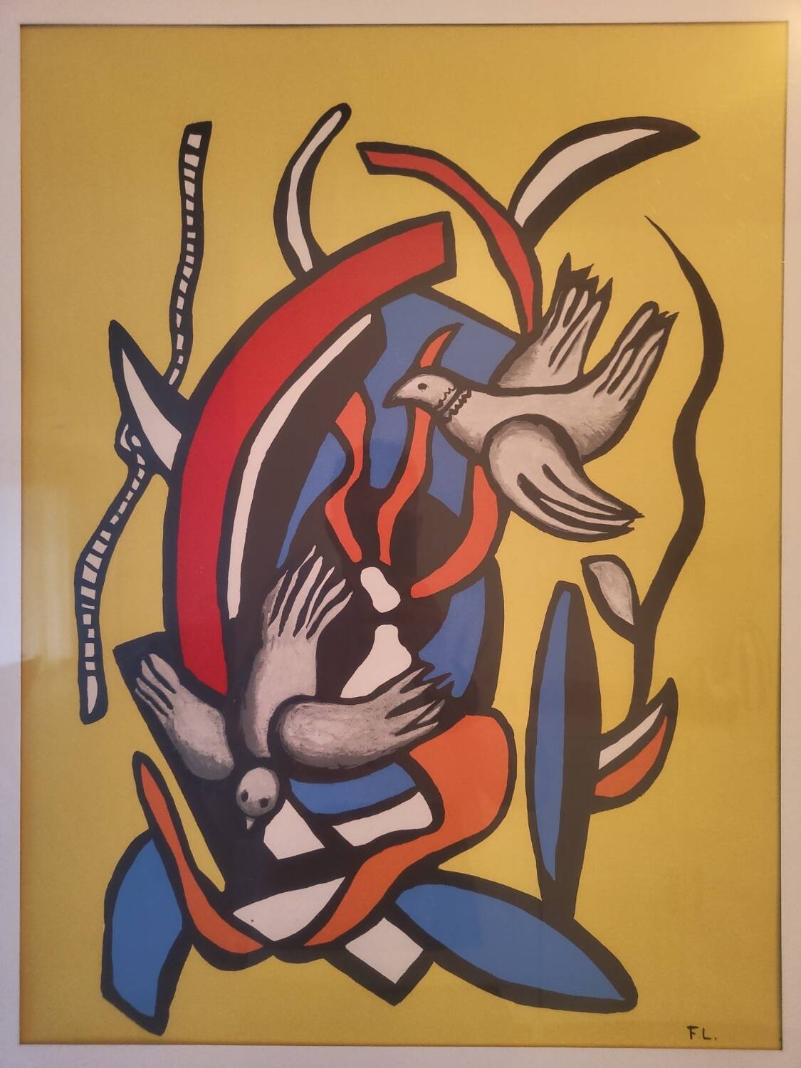 A gouache by Fernand Léger, the birds on a yellow background.