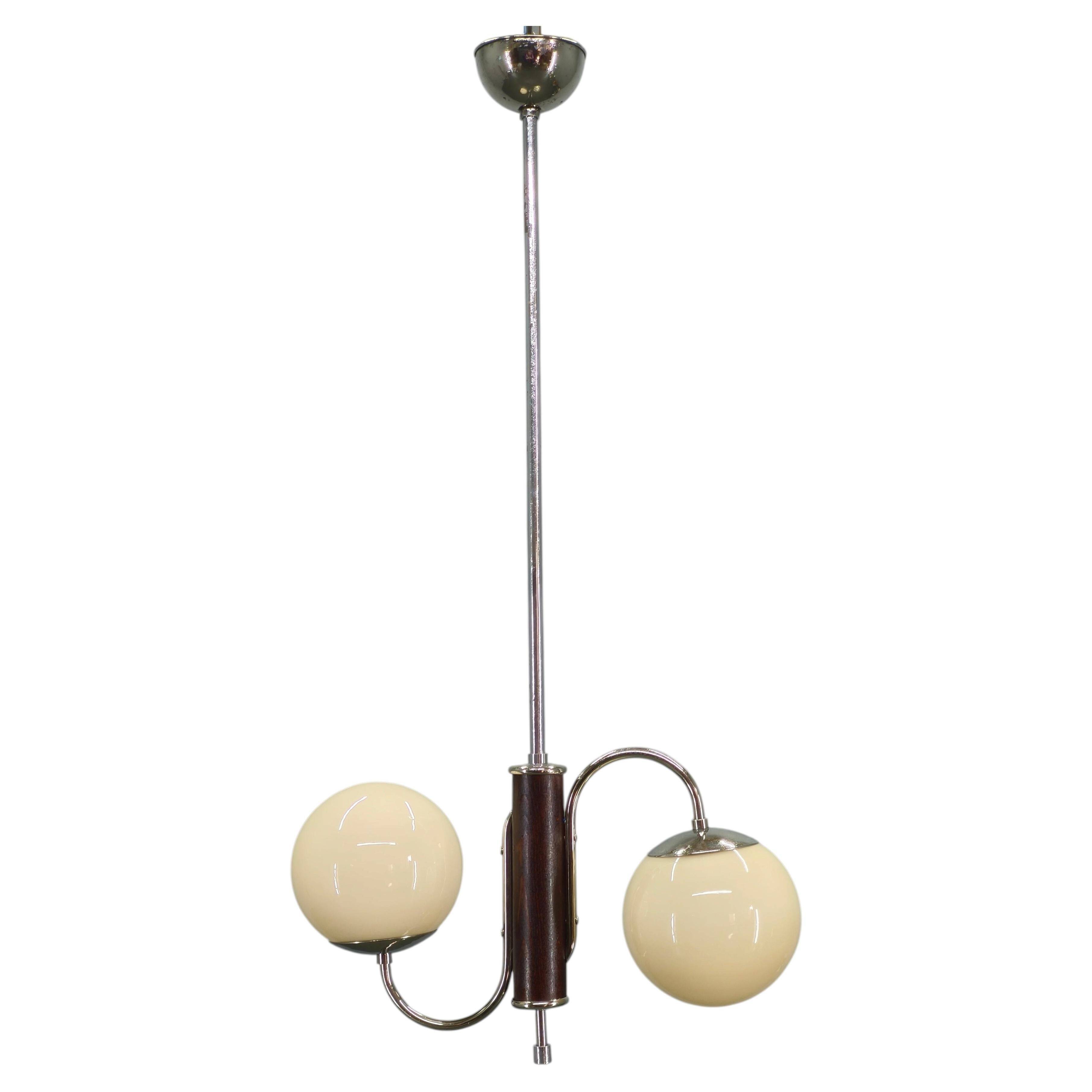 Czech Art Deco Chrome and Glass Chandelier, 1930s