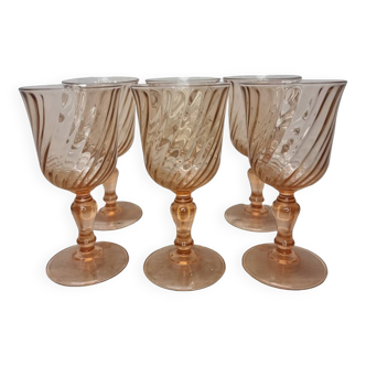 Vintage Rosaline Swirl Wine Glasses, 1950/60/70s