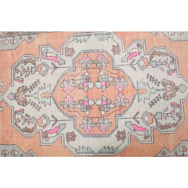 1970s Turkish Oushak Handmade Wool Cotton Orange Area Rug 121x220