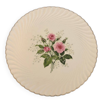 Plat à tarte Vintage en faience de Luneville bouquet de roses