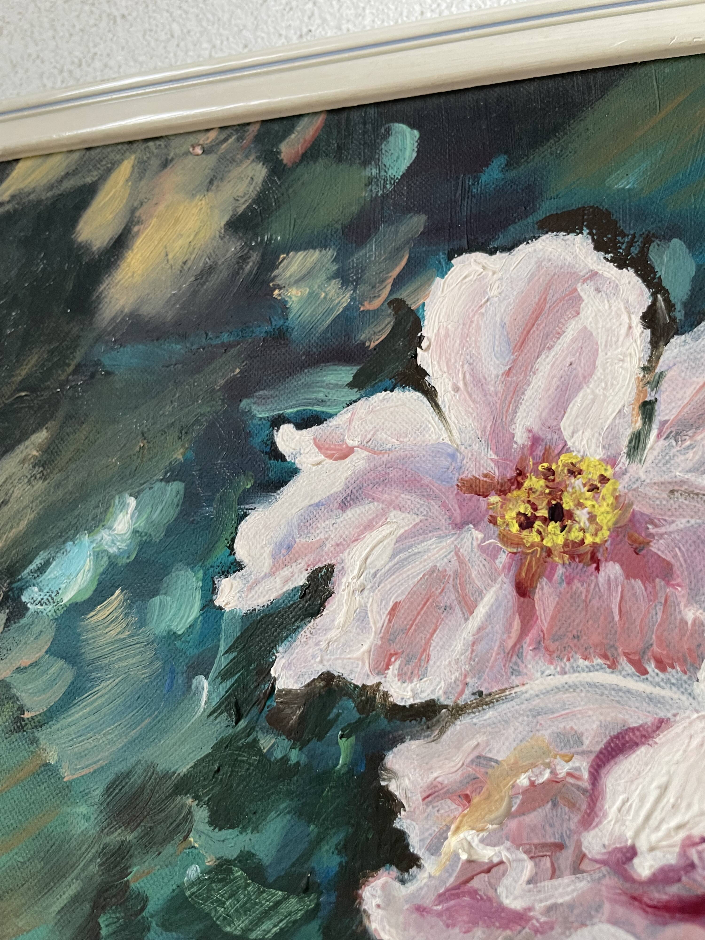 Oil canvas on wood flowers