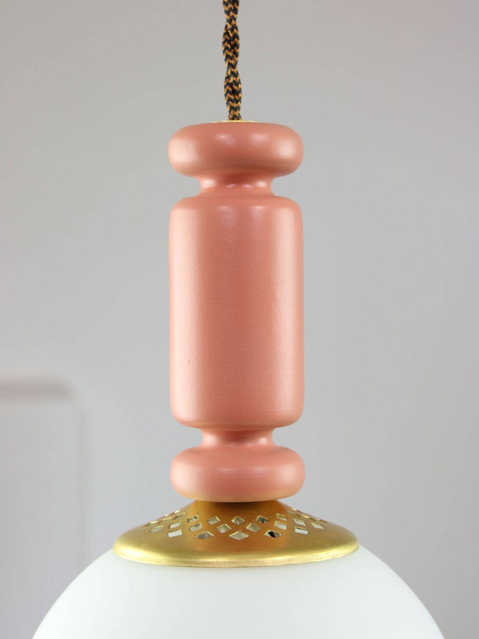 Mid-Century Italian Brass & Opaline Glass Pendant Lamps, Set of 2